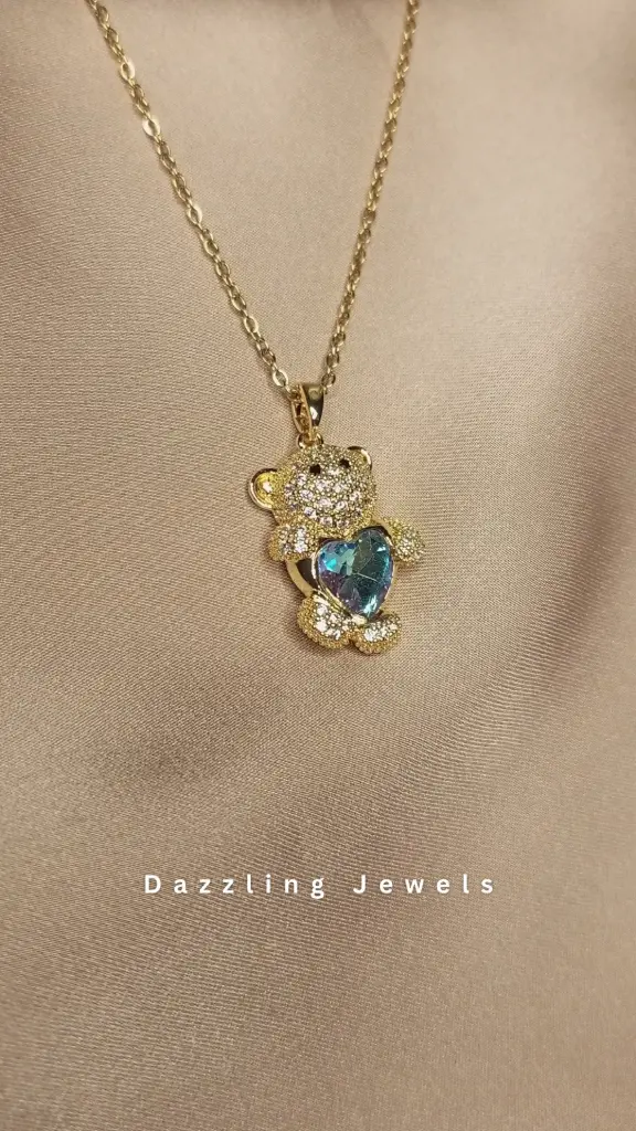 Midnight Blue Crystal Teddy Bear Chain Pendant