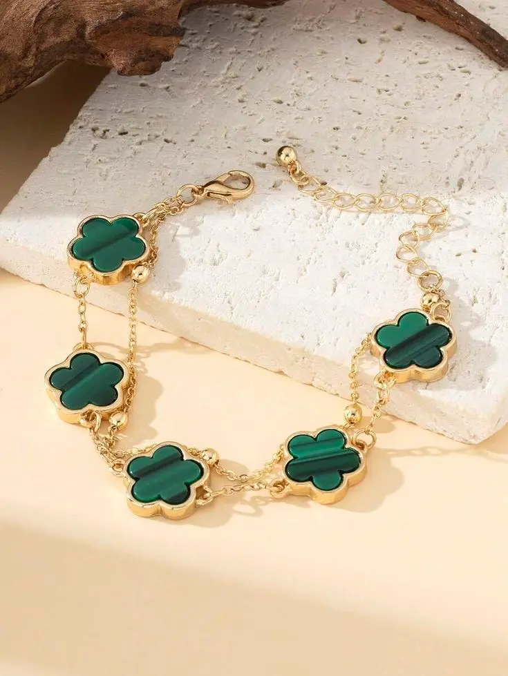 Anti-Tarnish Green Clover Bracelet