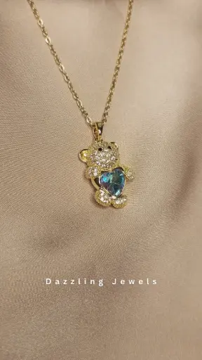 Midnight Blue Crystal Teddy Bear Chain Pendant